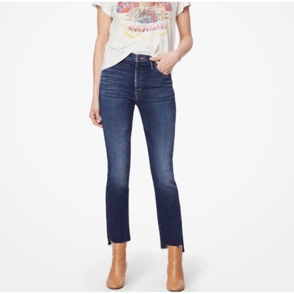 Mother 27 The Insider Crop Step Fray Jeans Sweet and Sassy Ankle Dark Wash